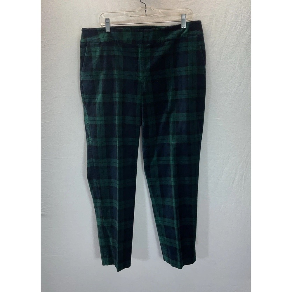 Talbots 14W Hampshire Tartan Black Watch Plaid Ankle Pants Velvet‎ Holiday